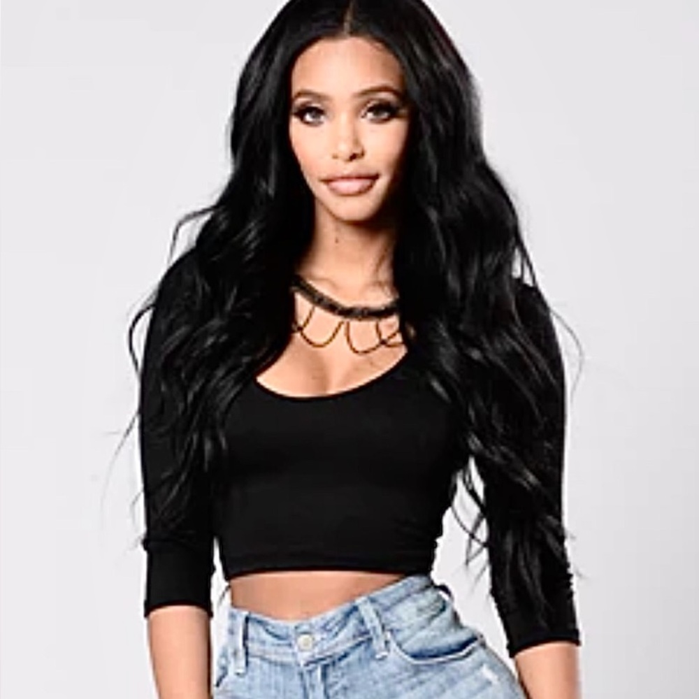 Fashion Nova Black Scoop Neck Crop With Necklace Accent Attached